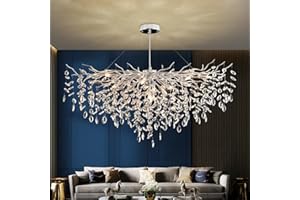‎AHXIAOZN Modern Kronleuchter Kristall Silber, Große Luxus Raindrop Pendelleuchte, Rund Kristall Hängeleuchte Light Fixture, Luxury Tree Branch Kronleuchter für Kücheninsel, Esszimmer, 120cm
