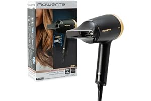 Rowenta Express Style - Secador de pelo para viaje de 1600W, función Eco, tecnología avanzada, reduce encrespamiento, 220-240V, golpe de aire frío, incluye concentrador, negro y dorado, CV1811