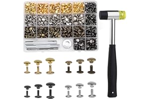 BENLAY 360 Ensembles de Rivets en Cuir 4 Couleurs Double Cap Rivets pour Cuir 3 Tailles avec Marteau en Caoutchouc Kit d'Outils d'Installation 4 Pièces pour Bricolage Cuir Artisanat Vêtements Chaussures