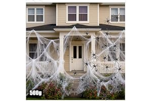 COM-FOUR® 26-czesciowy zestaw dekoracji na Halloween, rozciagliwa | biala pajeczyna na Halloween - karnawal - horror lub imprezy tematyczne