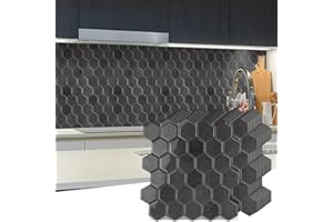 ‎WALDECOO WalDecoo 10 Blatt Hexagon Peel and Stick Backsplash für Küche, Upgrade, Premium Extra Dickeres Design, 3D Selbstklebende Wandfliesen, große Klebefliesen für Küche und Bad (30,5 x 30,5 cm)