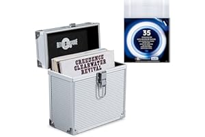 Retro Musique Aluminium 7"-Vinylschallplatten-EP-Aufbewahrungsbox Für bis zu 35 EPs (in PVC-Hüllen) Inklusive 35 Vinylschallplatten-Außenhüllen (Silber)