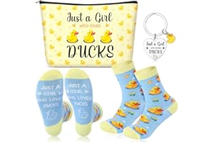 Xuniea Cadeau Inspirant de 3 Pièces pour Femme Trousse à Cosmétiques Porte-Clés et Chaussettes Cadeau de Remerciement sur Thème des Animaux pour Noël Anniversaire (Style Canard, Jaune et Bleu)