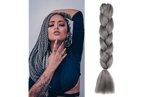 ‎GAIRYAN Gairyan Jumbo Braids Extensions Flechten Kunsthaar zum Einflechten Haar 1 Stück 100g Braiding Hair Haarverlängerungen 60cm Ombre Synthetik Zöpfe Afro Hair für Box Crochet Braids (Dunkelgrau)