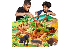 BUYGER Zabawki, figurki dzikich zwierząt, dżungla, mata do zabawy i figurki zwierząt w tym tygrys, prezenty dla chłopców, dziewczynek 3 4 5 lat