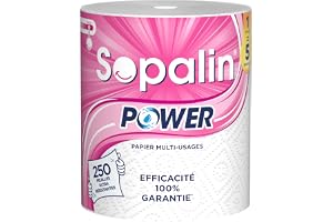 Sopalin Power - multifunktionell pappershandduk - x1 Power-rulle = 5 klassiska rullar - 250 ark - ultrastark - förpackning bestående av minst 80% återvunnen plast - blandat FSCTM-certifierat papper