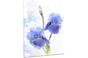 Bilderdepot24 Reproduction Aquarelle - Fleurs d'iris - Image sur toile 30 x 40 cm monobloc - Images comme une impression de toile - fleurs d'iris bleues