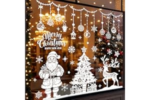 BHGWR Adesivi Natalizi per Finestre, 110 Vetrofanie Natalizie per Vetrine Negozio Grandi Addobbi Natalizi per la Casa, Adesivi Finestre Natale Riutilizzabili Renna Fiocchi di Neve Decorazioni Natalizie