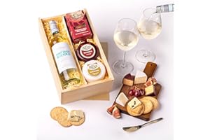 Cheshire Cheese Company | Duo of Cheese and White Wine Gift Set – The Cosy Night In | 2 Cheeses, Biscuits & White Wine Gift Set in Presentation Box | Luxury Food Hamper for any occasion