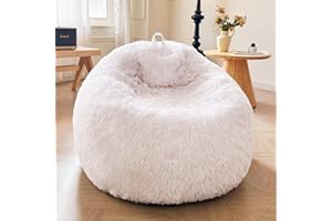 XeGe Faux Fur Bean Bag Cover(No Filler), Fluffy Stuffed Animal Storage Bean Bag Chair Cover for Bedroom Home Decor, Furry Fuzzy Big Gaming Bean Bag Cover for Adults Teens Kids Girls, Anti-slip, White