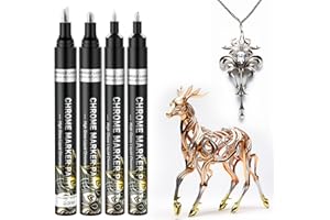 SigWong Metallic Chrome Markers, 4Pcs Mirror Acrylic Pens Paint, Waterproof and Reflective, Gloss Permanent Liquid Chrome Pen for Resin Painting, Model Metal Glass Plastic Painting - Silver