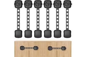 ECHOCUBE Bezpieczne zamki do szafek dla dzieci, 6-częściowe podwójne zamki zabezpieczające przed dziećmi, regulowane zamki zabezpieczające dla dzieci do szafek, szuflad, lodówki, toalety (czarny)