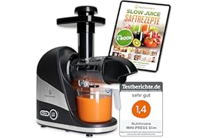‎NUTRILOVERS Nutrilovers Slow Juicer Entsafter Obst und Gemüse - Deutsche Marke - Kompaktes Design Edelstahl, 100% BPA-frei, Leichte Reinigung - Inkl. Rezepte-Ebook + Nutri-App
