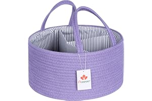 AUNHUIT Nappy Caddy Organiser Purple, Large Portable Cotton Rope Nursery Bin with Changeable Compartments Hanging Baby Diaper Caddy Organiser Newborn Nappy Boy Girl Shower Gift Basket