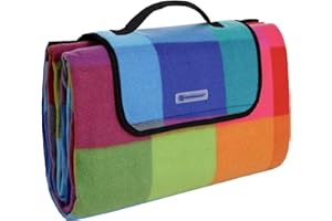 SONGMICS Picknickdecke,195 x 150 cm, groß, Campingdecke, für Park, Garten, Strand, wasserdicht, maschinenwaschbar, faltbar, bunte Quadrate GCM61C