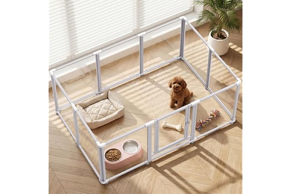 Homelio Hundställe med 10 paneler, Hundställe inomhus av akryl, H:60cm, Hundställe med dörr, Metallram, Robust, Lätt att inst