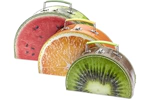 TURBO PRODUKTE Lot de 3 valises pour enfants - Mallette de jeu ronde avec motif fruit melon, orange, kiwi - Idéal pour les voyages et l'organisation de la chambre d'enfant