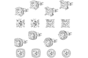 Mabor 4 Pairs Stud Earrings for Women Mens, Square Stud Hoop Earrings Anti-sensitive Post Square CZ Studs Set Gifts