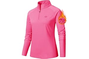 AjezMax Camiseta Deporte Mujer de Manga Larga Camisetas Corriendo Invierno Secado Rápido Sudadera de 1/4 Zip con Agujeros para los Pulgares