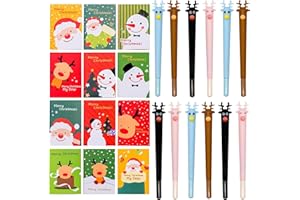 Sunshine smile Weihnachten Schreibwaren Set,12 Mini Notizblock Weihnachten,12 Rentier Gelstifte,Cartoon Tier Schwarz Gelschreiber,Weihnachts Notizbuch,Weihnachtsgeschenke Kleinigkeiten für Mitschüler