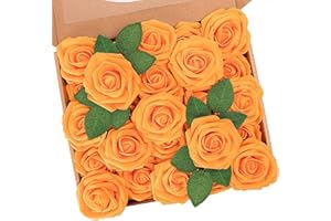 N&T NIETING Lot de 25 Roses artificielles avec tiges - pour Demoiselle d'honneur, Saint-Valentin, fête des mères, fête de Mariage, fête prénatale, décoration de la Maison, Couleur Orange
