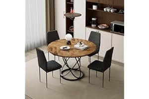 GOLDFAN Esszimmer-Set mit Rundem Tisch 120 cm und 4 Stühlen aus Bequemen Stoffen, Essgruppen Tisch 120 cm, Rund, mit Stuhl für 4-6 Personen (Schwarz)