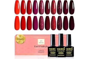 YSUVIN Semipermanente Unghie, 10 Colori Rosso Granata Rosso Glitter Smalto Semipermanente Unghie Soak Off UV/LED Lampada Nail Art Gel Unghie Set, 8ml