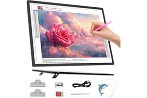 HIUKCOLED A3 Built-in Tilt Stand Light Tracing Box, 6-level＆Stepless Dimmable Adjustable Brightness Light Pad with 3 Colors,Battery Powered LED Light Bored for Drawing,Diamond Painting,Sketching,X-Ray