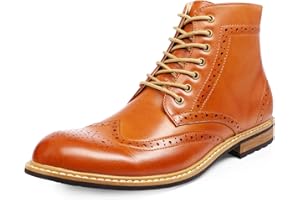 Bruno Marc Men's Bergen-01 Ankle Boot, Faux Leather, Cap Toe, Lace-Up, Zipper Closure, 1" Heel, Synthetic Sole, Business, Water Resistant, Size 8.5