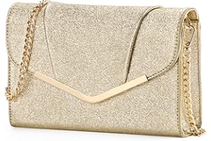 VASCHY Bolso Fiesta Mujer, Clutch de Noche con Cadena Desmontable, Cartera de Mano para Boda, 24 x 6,5 x 15 cm