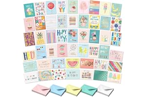 SWEETZER & ORANGE S&O Happy Birthday Cards with Envelopes and Assortment Box – Variety Set of 50 Assorted Birthday Notes. Perfect Bulk Pack for Celebrations, Office, Friends, Family, and Special Occasions