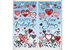 JOISHOP 6 Sheets Valentines Day Window Clings, Red Love Hearts Valentines Window Stickers Decals Double-Side Reusable Window Clings Decorations for Glass Window Decorations