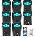 Projecteur PAR LED 108 W sans fil, 8 Piece RGBWA + UV, batterie rechargeable 9600 mAh, télécommande/application/WiFi/DMX, idéal pour soirées, DJ, Noël, bars, mariages, anniversaires
