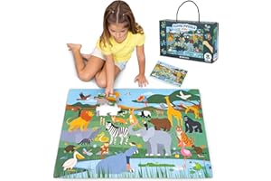 BONNYCO Puzzle Bambini XXL con Animali della Giungla 48 Pezzi Grandi. Puzzle Gigante Safari di 92 x 62 cm Giochi per Bambini. Regalo Bambino e Bambina Educativi 2-8 Anni