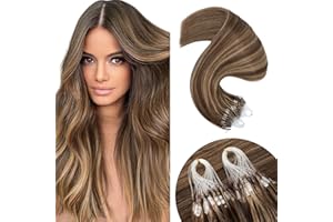 Elailite 1g Micro Loop Human Hair Extensions Real Remy Hair with Micro Ring Beads Straight - 50 Strands 50g (#4/27 Medium Brown Mix Dark Blonde, 18 inches)