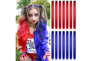 BEAMELY 16 przedłużek do włosów z klipsami, kolorowe pasemka na imprezę, gładkie, długie włosy, akcesoria dla kobiet, dziewcząt i dzieci, 55 cm (czerwone i niebieskie)