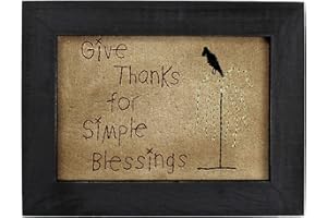 CVHOMEDECO. Primitive Antike Give Thanks for Simple Blessings Stitchery Frame Wandmontage Hängende Dekor Kunst, 22,86x 17,78 cm