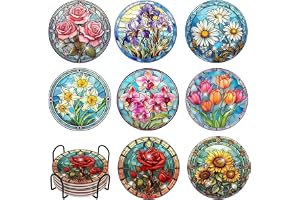 CZXCV 8 stycken runda diamantmålningsunderlägg med hållare, blommor