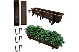 KADAX Jardinière avec soucoupe, avec ou sans supports de jardinière, pot de balcon en plastique, bac à plantes, jardinière de balustrade, pot de fleurs (moka, 80 cm + supports), K10032