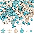 SUNNYCLUE 6 Strands 180~200Pcs Turtle Beads Turtles Charms Starfish White Blue Beads Bulk Synthetic Turquoise 8mm Round Bead Summer Ocean Sea Animal Beads for Jewellery Making Beading Kit DIY Craft