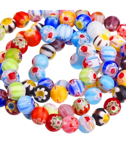 Perlin Millefiori Glasperlen – 2 Stränge, Ca. 130 Stück, 6 Mm Durchmesser, Bunt Gemischt, Für Schmuck & Basteln