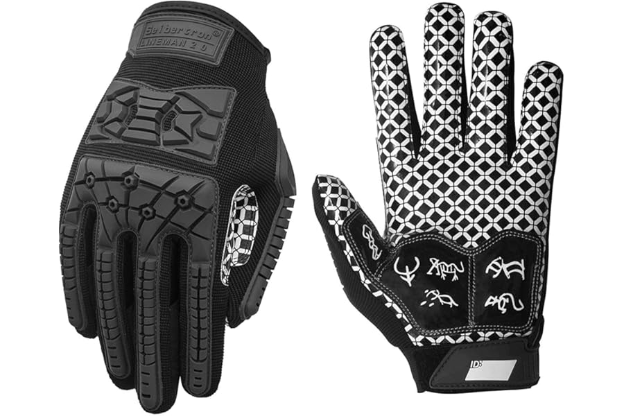 Seibertron Lineman 2.0 Padded Palm Football Receiver Gloves, Flexible TPR Impact Protection Back of Hand Glove Adult and Youth Sizes