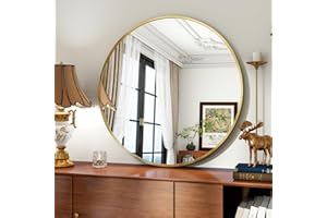 Koonmi 80 cm Specchio rotondo oro specchio da parete con cornice in lega di alluminio per bagno, lavabo, soggiorno, camera da letto, ingresso decorazione da parete