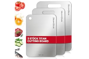Bafeil Titan skärbräda set 3 stycken – 316 rostfritt stål skärbräda | Titanium skärbräda, dubbelsidig mat kvalitet skärbrädor, diskmaskinssäker för kött, frukt, grönsaker