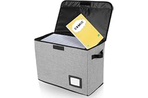 KTCINA Comic - Contenedor para libros, 40 x 20 x 30 cm, puede contener hasta 150 – 180 libros, ultra resistente, plegable, con tapa y 2 asas, con compartimento para etiquetas personalizadas, para libros de