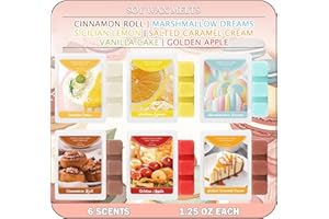 SCENTORINI Cera Derretida, Cera aromática de Otoño, Paquete de 6, Rollo de Ginnamon, Gream Garael Salado, Marshmalow Dreams, Limón Siciliano, Manzana Dorada, Vainilla Gake