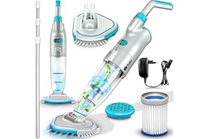 tillvex Poolsauger mit Akku | Pool Bodensauger Teleskopstange elektrisch | Poolreiniger mit Filter & 2-Geschwindigkeits-System | Handsauger Reinigungsset kabellos (Bis zu 15 m³, 3,60 m Teleskopstange)