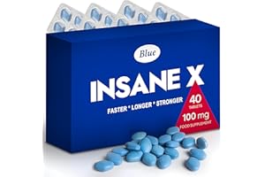 INSANE X 40 - Ultra Blue Pills Men 100mg Fast-Acting Strength Herbal Supplements Male Enhancing Power Extra Strong Supplement Pill UK Tablets Harder Stronger Prolonged High Performance Energy Stamina
