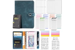 HAKPNEW 30Pcs Budget Binder with Calculator, A6 Leather Money Saving Wallet, 12 Cash Expense Envelopes and Budget Sheets, Savings Binder for Budget Planner Travel Diary Offices Birthday Gift