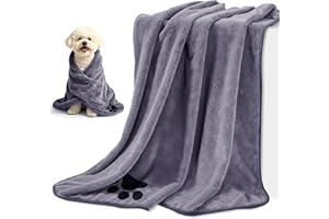 Blanlody 2 Pièces Serviette Chien,Serviette pour Chien 75 X 35 Cm Serviette De Toilette Extra Absorbante, Doux Séchage Rapide Microfibre pour Chats, Chiens Ou Autres Animaux, (Gris,S)